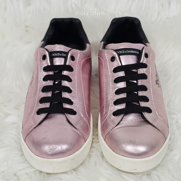 Dolce&Gabbana Metallic Pink Leather Sneakers Size 36 Designer Luxury Shoes Italy - Picture 5 of 11